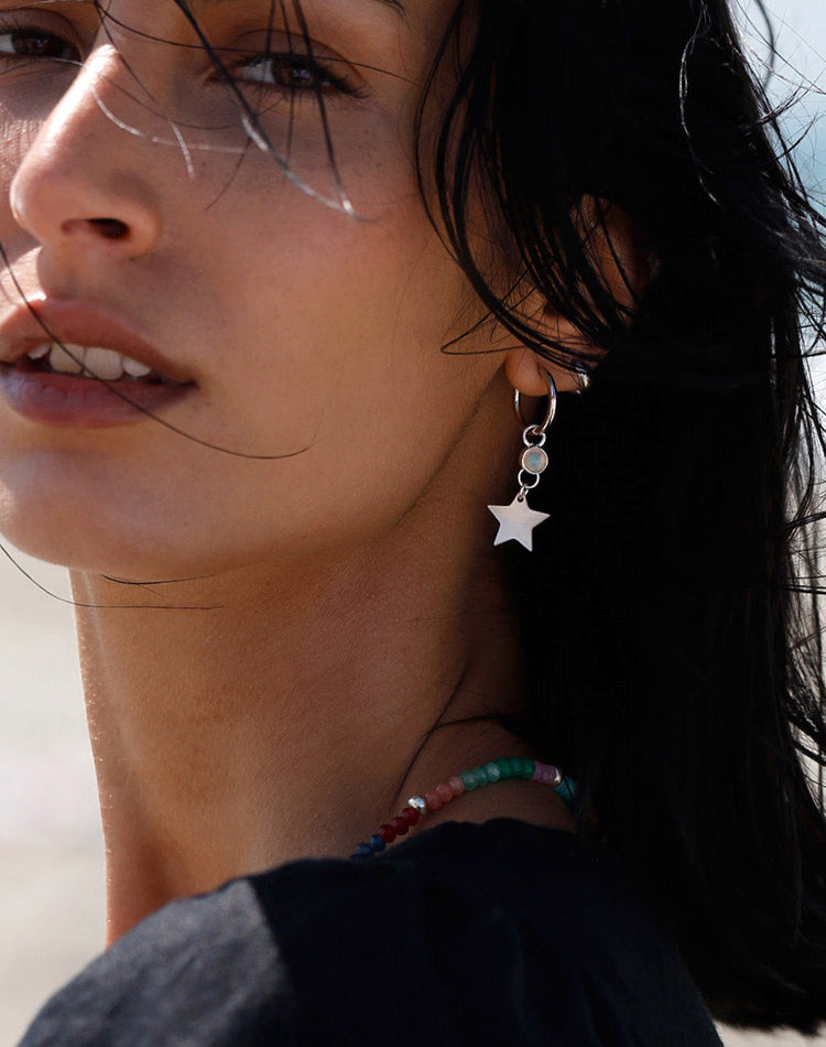 Opal Stacking Earring Charm in Silver